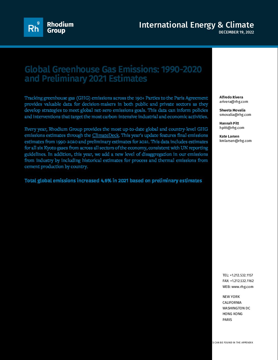 Global Greenhouse Gas Emissions: 1990-2020 and Preliminary 2021 Estimates